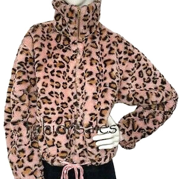 PINK VICTORIA'S SECRET Leopard Cheetah Fur Zip Teddy Bomber Jacket NWT - Picture 6 of 15